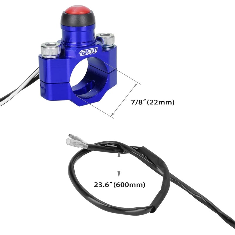 RUTU CNC Universal Motorcycle Engine Stop Start Kill Switch Button with Mounting Backplate for KLX450 KLX250 KLX110 CR125 CRF250 CRF450 XR250 ATV,Dirt Pit Bike,Scooter,Quad - Blue - Image 2